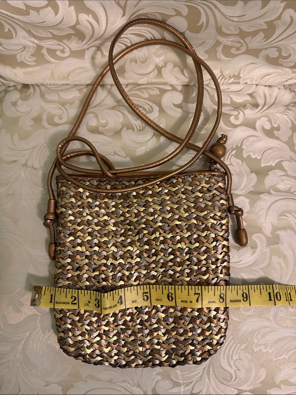 Woven Metallic Bronze Crossbody Bag